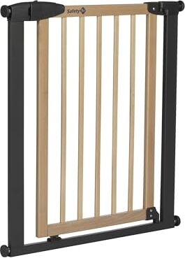 Safety 1st Simply Close Wood & Metal Cancelletto per bambini, apertura 73-80cm, allungabile fino a 94cm con estensioni vendute a parte, Cancelletto di Sicurezza a Pressione, No Buchi, Legno e Metallo