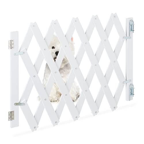 Relaxdays Cancelletto di Sicurezza per Cani, Recinzione Allungabile Fino a 108,5 cm, Alto 47,5-60 cm, in bambù, Bianco