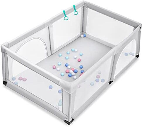 LIFEZEAL Parco Giochi per Neonati, Box Bambini Giardino in Tessuto Oxford, 2 Porte con Cerniera, Centro di attività per bambini con 50 Palline, Ventose Antiscivole (120 x 190 x 68 cm, grigio)