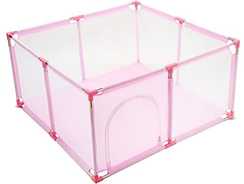 VTERLY Box Bambini, 120x120x65cm Box per Bambini, Base Antiscivolo e Rete Traspirante Recinzione per Bambini, Ampio Parco Giochi di Sicurezza Impermeabile in Tessuto Oxford Rosa