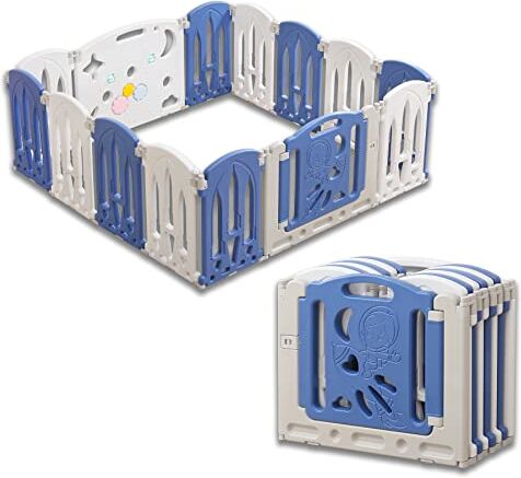 Froadp 158x152x62cm Box Pieghevole per Bambini 12+2 Pannelli in HDPE con Porta e Pannello Portagiochi Recinto Barriera di Recinzione Baby Playpen Cameretta per Gattonare Staccionata di Sicurezza