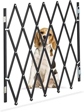 Relaxdays Cancelletto di Sicurezza per Cani, Barriera Porte e Scale, Allungabile 118 cm, Alto 69-82,5 cm, in bambù, Nero, 90% 10% Ferro