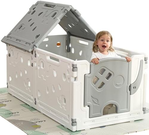 Gupamiga Box per Bambini Sicurezza Barriera Giochi Protezione indoor outdoor, Due modalità di montaggio