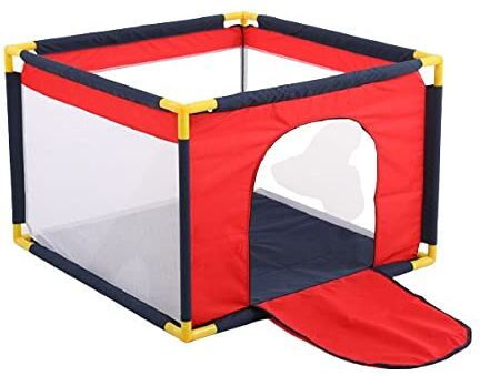 Perfectlife Box per bambini box box parco giochi per bambini recinzione di sicurezza per bambini box portatile a casa 100 x 100 x 65 cm, colore: blu marino+rosso+giallo