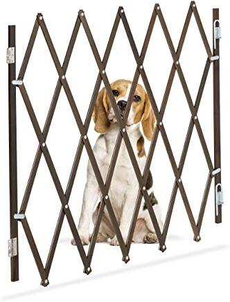 Relaxdays Cancelletto di Sicurezza per Cani, Recinzione Allungabile Fino a 118 cm, Alto 69-82,5 cm, in bambù, Marrone, 90% 10% Ferro