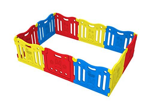 BABY CARE by Dwinguler – Playpen Vivid – Box griglia di sicurezza per bambini in plastica con porta e tavola giocattolo