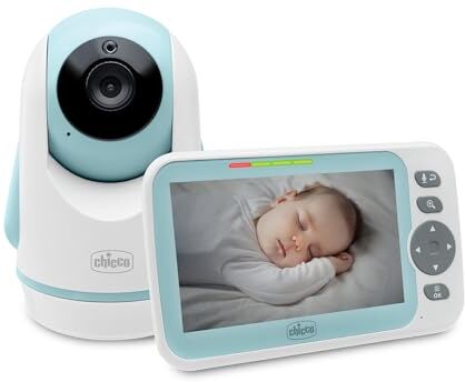 Chicco Baby Monitor Video Evolution, Telecamera Rotante Motorizzata per Neonati e Bambini con Schermo a Colori 5", Portata 220 m, Visione Notturna, Termometro, Melodie Suoni Bianchi, Microfono e Altoparlante