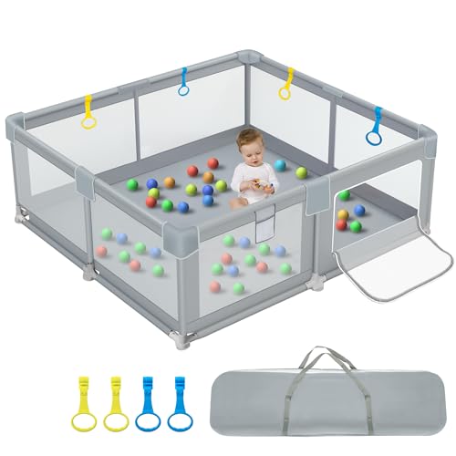 IBVIVIC Box per bambini 160 x 160 cm, con rete traspirante e porta, grande parco giochi di sicurezza, Grigio
