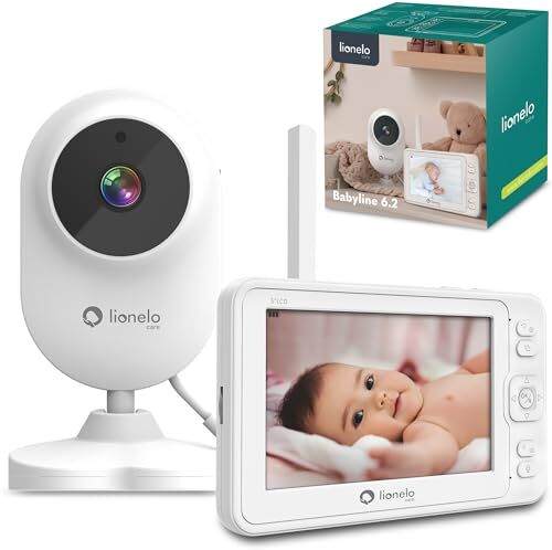 lionelo Babyline 6.2 Baby Monitor con videocamera Full HD Display 5 pollici Modalità notturna Comunicazione bidirezionale Portata 200m Allarme Sensore di movimento e temperatura Funzione VOX Ninnenann