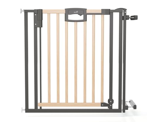 Geuther Easylock Wood Plus paracolpi, paraporta (misura: 84.5 cm 92.5 cm, montaggio senza foratura, Easylock Plus, cancelletto per bambini extra alto), Colore naturale/Anthracite