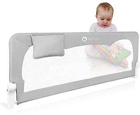 lionelo Hanna Sponda letto universale barriera protettiva per letto, Altezza 66 cm, Installazione facile, 180 gradi di reclinazione, Sponda pieghevole con blocco StandSafe, Cinture SecureBelt e Tasca