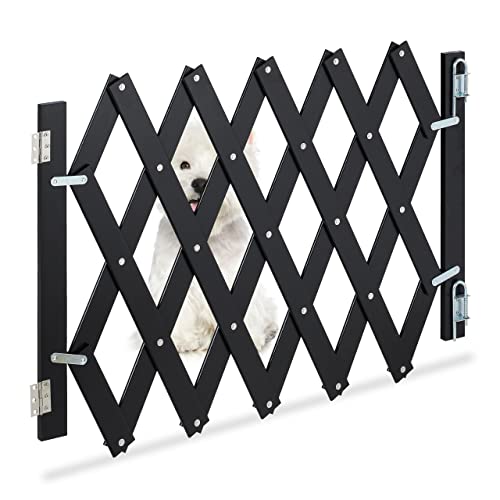 Relaxdays Cancelletto di Sicurezza per Cani, Recinzione Allungabile Fino a 108,5 cm, Alto 47,5-60 cm, in bambù, Nero