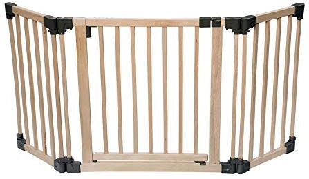 Safetots Barriera di sicurezza in legno con pannelli multipli, fino a 176,5cm, legno naturale, barriera flessibile per stanza e scale, divisorio con porta per bambini e bambini piccoli