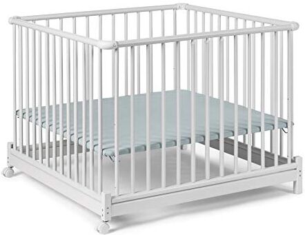 Geuther playpen  Euro-Parc Plus playpen pieghevole, testato TÜV, in legno bianco, decorazione: menta, dimensioni: 97 cm x 97 cm