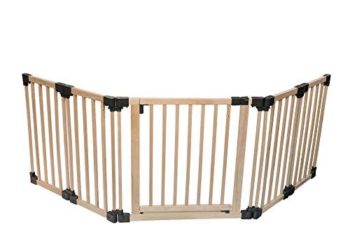 Safetots Barriera di sicurezza in legno con pannelli multipli, fino a 256,5cm, legno naturale, barriera flessibile per stanza e scale, divisorio con porta per bambini e bambini piccoli