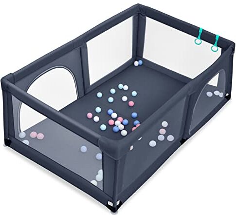 LIFEZEAL Parco Giochi per Neonati, Box Bambini Giardino in Tessuto Oxford, 2 Porte con Cerniera, Centro di attività per bambini con 50 Palline, Ventose Antiscivole (120 x 190 x 68 cm, grigio scuro)