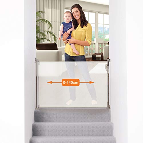 Dreambaby ® G8201BB (0-140cm) Cancelletto di Sicurezza Estensibile/Retraibile per Porte e Scale. Extra-Alto, Rilocabile, per Uso Interni ed Esterni. Nuova Versione 2019! (Colore: Bianco)