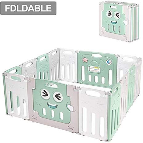 JHDPH3 Box per Bambini Pieghevole a 14 Pannelli, Centro di attività per Recinzione per Bambini Sicurezza Gioco Cortile Casa Coperta All'aperto (Verde)