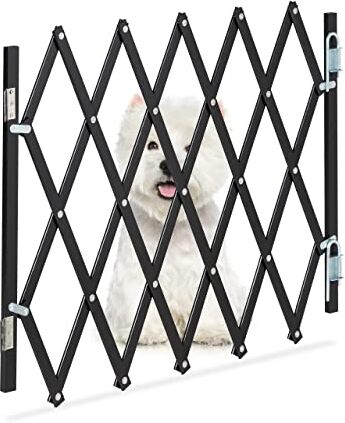 Relaxdays Cancelletto di Sicurezza per Cani, Barriera Porte e Scale, Allungabile 96 cm, Alto 48,5-60 cm, in bambù, Nero