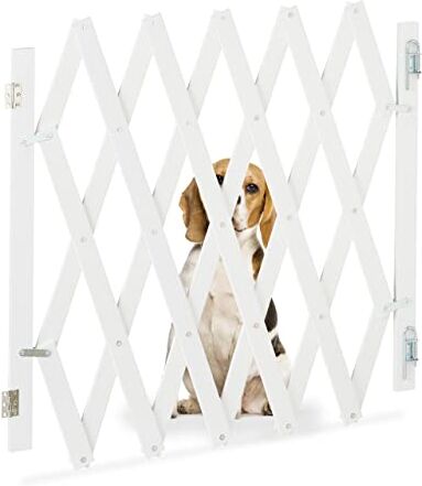 Relaxdays Cancelletto di Sicurezza per Cani, Recinzione Allungabile Fino a 126 cm, Alto 70-82 cm, in bambù, Bianco