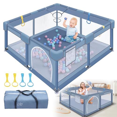 XMTECH Box per bambini, 130 x 130 cm, box per appartamenti, box pieghevole con rete traspirante, griglia di protezione per bambini, set da playpen con parco giochi di sicurezza, grigio