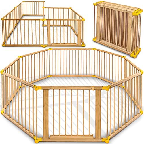 KIDUKU ® XXL Box per Bambini Barriera di sicurezza di 7,2 metri, pieghevole e porta inclusa, composto da 8 Elementi, formabile individualmente recinto di sicurezza (Giallo)