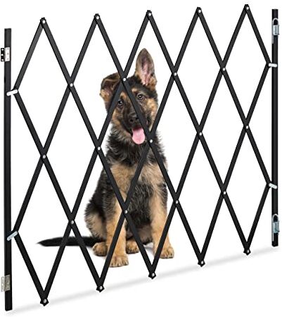 Relaxdays Cancelletto di Sicurezza per Cani, Recinzione Allungabile Fino a 130 cm, Alto 87,5-100 cm, in bambù, Nero, 90% 10% Ferro