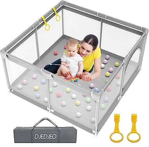 DJEDJEO Box Bambini, 125x125cm Recinto per Bambini, Box per Bambini con Barriere, Centro Attività per Bambini, Playpen for Baby in Tessuto, Parco Rimovibile Bambino per Appartamento