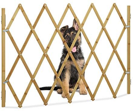 Relaxdays Barriera per cani, cancelletto di sicurezza per porte e scale, griglia a forbice estensibile fino a 116,5 cm, altezza 82,5 cm, naturale, L