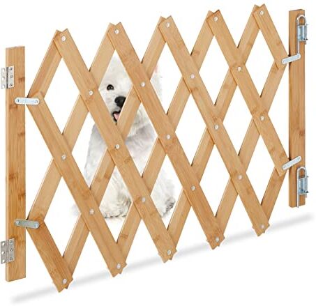 Relaxdays Cancelletto di Sicurezza per Cani, Recinzione Allungabile Fino a 108,5 cm, Alto 47,5-60 cm, in bambù, Naturale