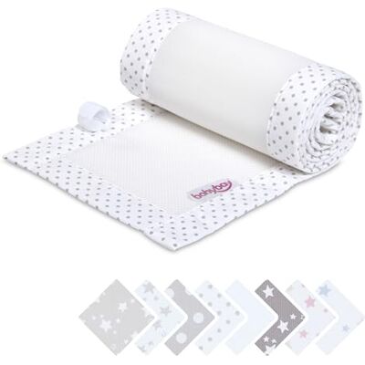 babybay Paracolpi in rete piqué 3D adatto per modello Maxi, Boxspring, Comfort e Comfort Plus, bianco a pois grigio perla babybay Paracolpi in rete piqué 3D adatto per modello Maxi, Boxspring, Comfort e Comfort Plus, bianco a pois grigio perla