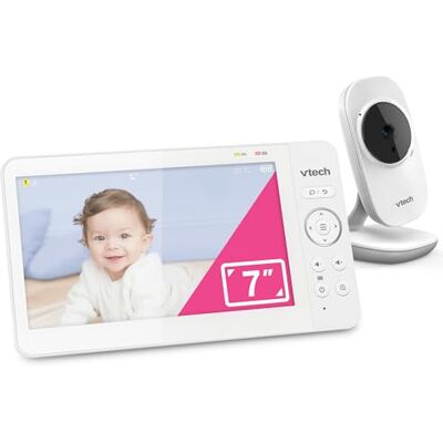 VTech baby monitor video con schermo LCD a colori da 7", ninne nanne, suoni rilassanti, comunicazione bidirezionale, sensore di temperatura, visione notturna, ampia portata, senza Wi-Fi: VTech baby monitor video con schermo LCD a colori da 7", ninne nanne, suoni rilassanti, comunicazione bidirezionale, sensore di temperatura, visione notturna, ampia portata, senza Wi-Fi: