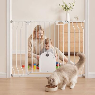 VEVOR Cancelletto di Sicurezza per Bambini, Porticina Metallica Larghezza Regolabile da 75 a 111 cm, con Sportello per Gatti Regolabile, Colore Bianco, con Kit di Montaggio, per Animali Domestici VEVOR Cancelletto di Sicurezza per Bambini, Porticina Metallica Larghezza Regolabile da 75 a 111 cm, con Sportello per Gatti Regolabile, Colore Bianco, con Kit di Montaggio, per Animali Domestici