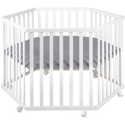 roba Box per Bambini Style Esagonale Cuscinetti di Protezione Inserto Regolabile in 3 Altezze 6 Ruote con Freni Legno Laccato Bianco e Antracite roba Box per Bambini Style Esagonale Cuscinetti di Protezione Inserto Regolabile in 3 Altezze 6 Ruote con Freni Legno Laccato Bianco e Antracite