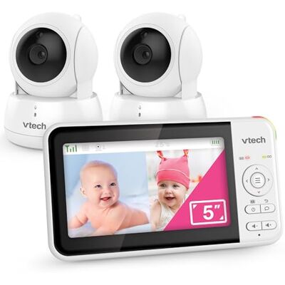 VTech Baby Monitor 2 telecamere con schermo LCD a colori da 5", lunga durata della batteria, visione notturna, portata di 30 metri, funzioni pan-tilt-zoom, ninne nanne e suoni rilassanti: VTech Baby Monitor 2 telecamere con schermo LCD a colori da 5", lunga durata della batteria, visione notturna, portata di 30 metri, funzioni pan-tilt-zoom, ninne nanne e suoni rilassanti: