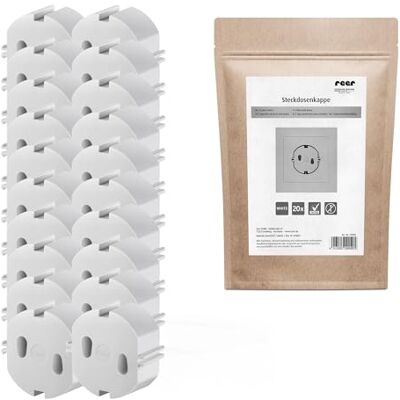 Reer Confezione da 20 tappi per presa elettrica originale dell'inventore della presa di corrente, colore bianco Reer Confezione da 20 tappi per presa elettrica originale dell'inventore della presa di corrente, colore bianco