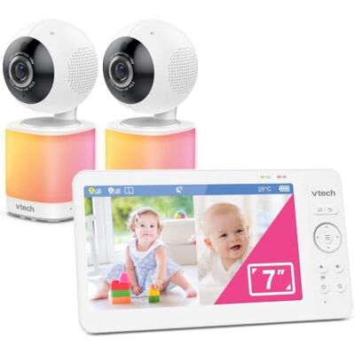 VTech monitor video per neonati con schermo LCD a colori da 7 pollici, visione panoramica a 360°, funzione Pan/Tilt/Zoom, ninne nanne e suoni calmanti, luce notturna multicolore, telecamera VTech monitor video per neonati con schermo LCD a colori da 7 pollici, visione panoramica a 360°, funzione Pan/Tilt/Zoom, ninne nanne e suoni calmanti, luce notturna multicolore, telecamera