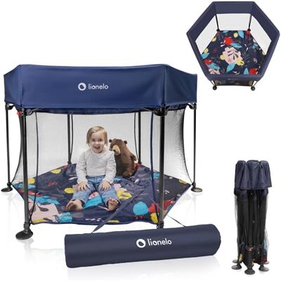 lionelo Roel box bambini da 6 mesi fino a 15kg forma esagonale grandi dimensioni 135 x 118 x 83 cm Blocco di piegatura LockGuard, le pareti trasparenti, Gambe antiscivolo, Piegatura facile, Borsa lionelo Roel box bambini da 6 mesi fino a 15kg forma esagonale grandi dimensioni 135 x 118 x 83 cm Blocco di piegatura LockGuard, le pareti trasparenti, Gambe antiscivolo, Piegatura facile, Borsa