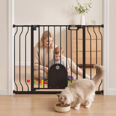 VEVOR Cancelletto di Sicurezza per Bambini, Grata Animali Larghezza Regolabile da 75 a 111 cm, con Porticina Gatti Regolabile, Colore Nero, Kit di Montaggio a Pressione e Kit a Parete, uso Interno VEVOR Cancelletto di Sicurezza per Bambini, Grata Animali Larghezza Regolabile da 75 a 111 cm, con Porticina Gatti Regolabile, Colore Nero, Kit di Montaggio a Pressione e Kit a Parete, uso Interno