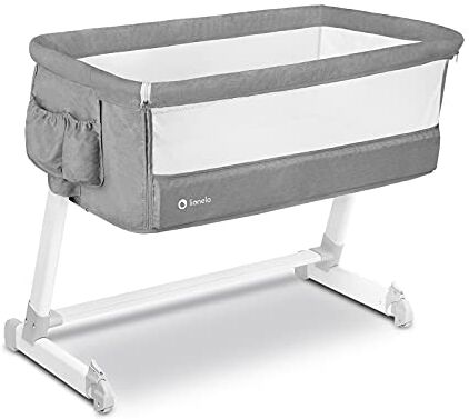 lionelo Theo 2in1 Culla Co-sleeping Lettino da Viaggio per Neonato e Bambini fino 9kg Regolabile in Altezza e Inclinazione Parete Aperta Rete Traspirata, Materasso, Zanzariera, Tasche, Borsa