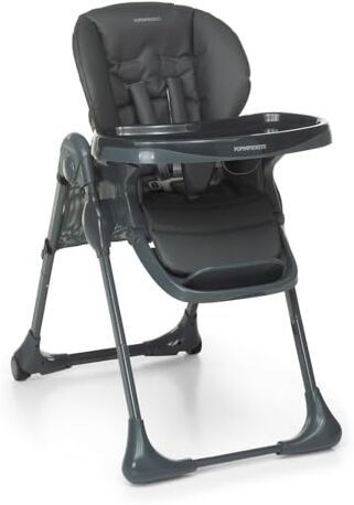 Foppapedretti Seggiolone Gourmand, bambini da 6 mesi a 3 anni (fino a 15 Kg), Leggero e Compatto, Morbida Imbottitura Amovibile e Lavabile, Reclinabile Multiposizione, Cesto Porta Oggetti, Graphite