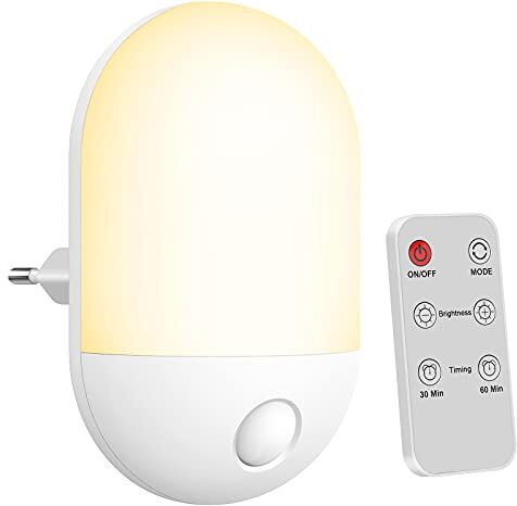 Suright Luce Notturna per Bambini Telecomandata, con Funzione Timer, Luce Calda e Luce Bianca, 3 Livelli di Luminosità Regolabili, Luce Notturna LED per Camerette, Corridoio, Garage, Bagno