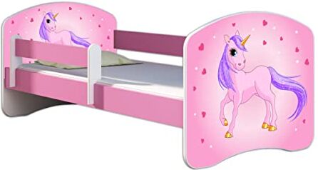 ACMA Letto per bambino Cameretta per bambino con materasso Cassetto  II ROSA (17 Il pony con lo sfondo rosa, 160x80 cm)