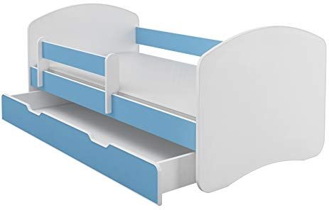 ACMA Letto per bambino Cameretta per bambino con materasso Lettino bambini (Blu, 160x80 cm + Cassetto)