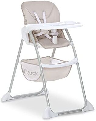 Hauck Seggiolone Pappa Sit N Fold Seggiolone Bambini da 6 Mesi fino a 15kg Pieghevole, Compatto con Vassoio e Schienale Regolabile Grande Cesto Portaoggetti Beige