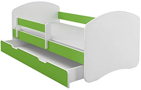 ACMA Letto per bambino Cameretta per bambino con materasso Lettino bambini (Verde, 160x80 cm + Cassetto)