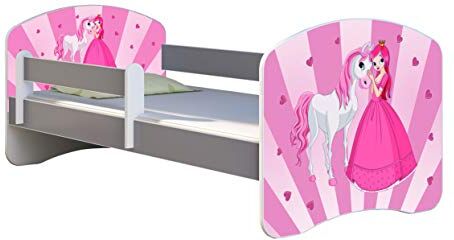 ACMA Letto per Bambino Cameretta per Bambino con Materasso Cassetto II Grigio (08 La principessa con il pony, 180x80)