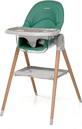 Foppapedretti Seggiolone e Baby Sedia Bonito, bambini da 6 mesi a 3 anni (fino a 15 Kg), Imbottitura Removibile e Lavabile, Seduta Ergonomica e Reclinabile, Doppio Vassoio Regolabile, Verde