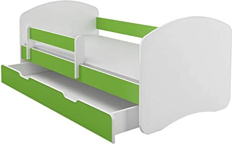 ACMA Letto per bambino Cameretta per bambino con materasso Lettino bambini (Verde, 180x80 cm + Cassetto)