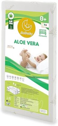 Italbaby Materasso per lettino per bambini, in fibra di poliestere termolegata e fodera con trattamento Aloe Vera. Misura cm 62X125X10. Sfoderabile. Prodotto in Italia da